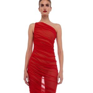 Norma Kamali Diana Gown in Tiger Red Mesh XS